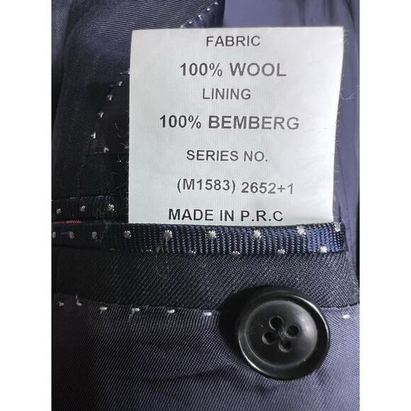 Men's M.J. Bale Navy Blue Wool 2-Button Double Vented Blazer Jacket Size 38 - Picture 12 of 13